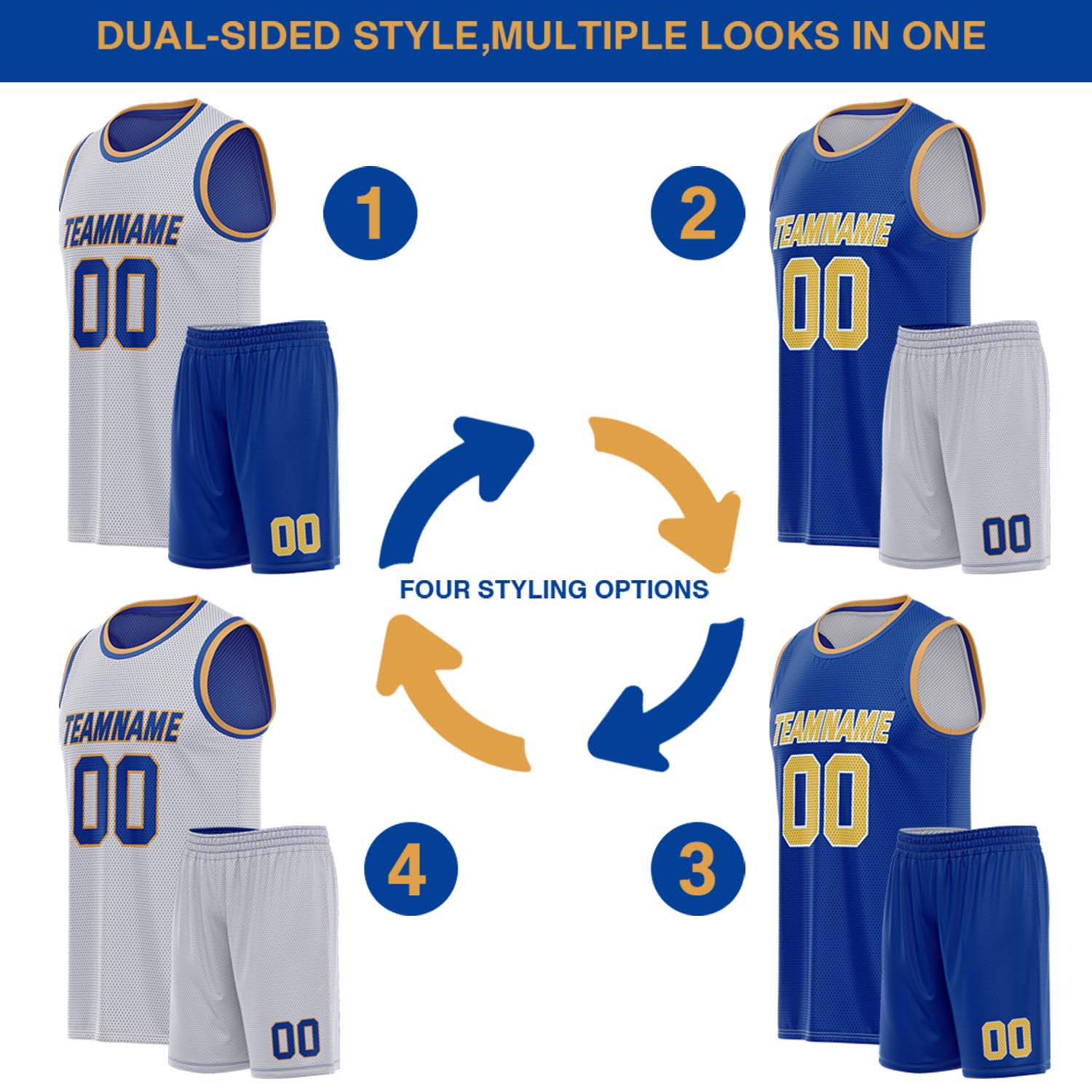 Custom Reversible White & Blue Basketball Uniform (Jersey + Shorts) | Personalized Team Set | Vosoli