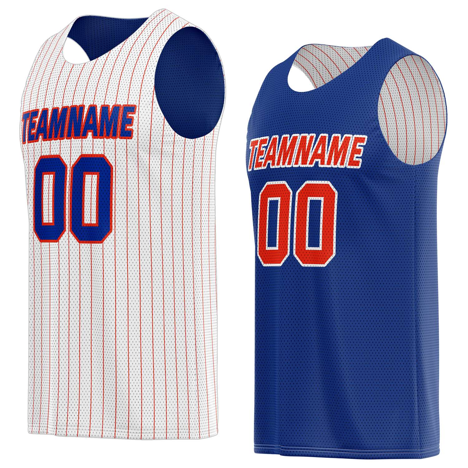 Custom Reversible White Blue Pinstripe Basketball Jersey, Personalized Team Name Number Breathable Mesh Uniform for Men Women Youth