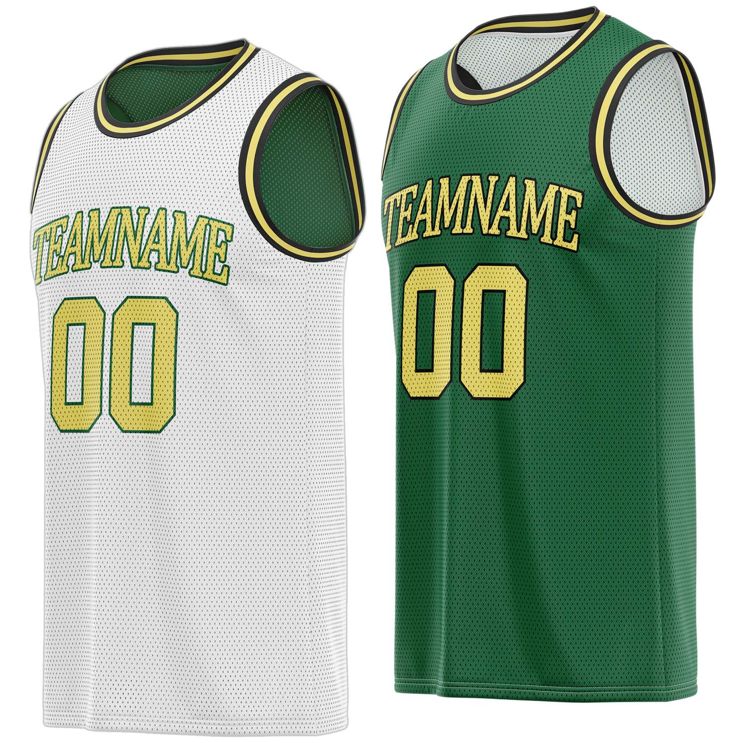 Custom reversible white & green basketball jersey, personalized team name number logo breathable mesh sports top for men women youth game practice - Vosoli