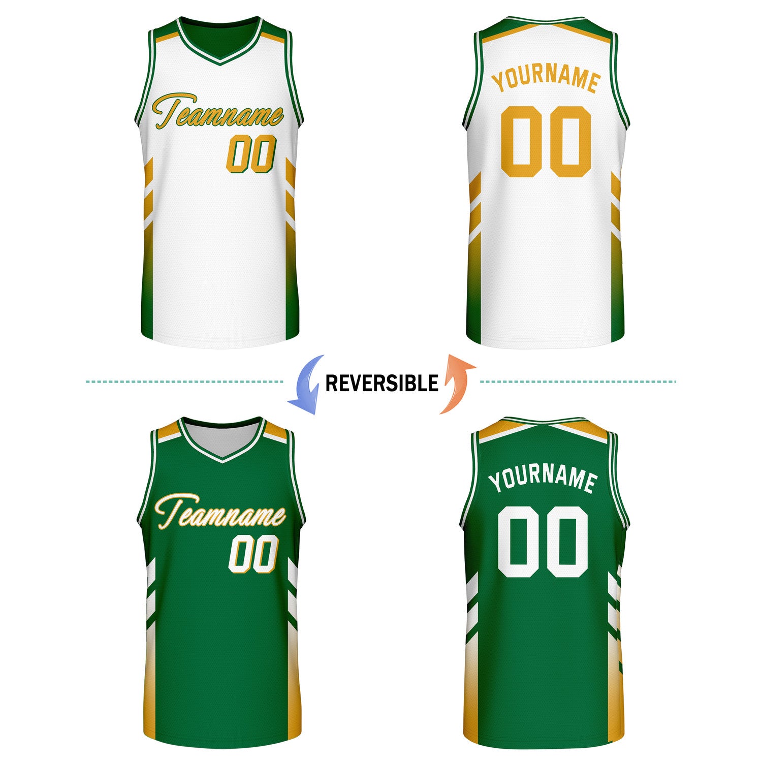 Custom Reversible White Green Basketball Jersey | Personalized Team Jersey | Vosoli