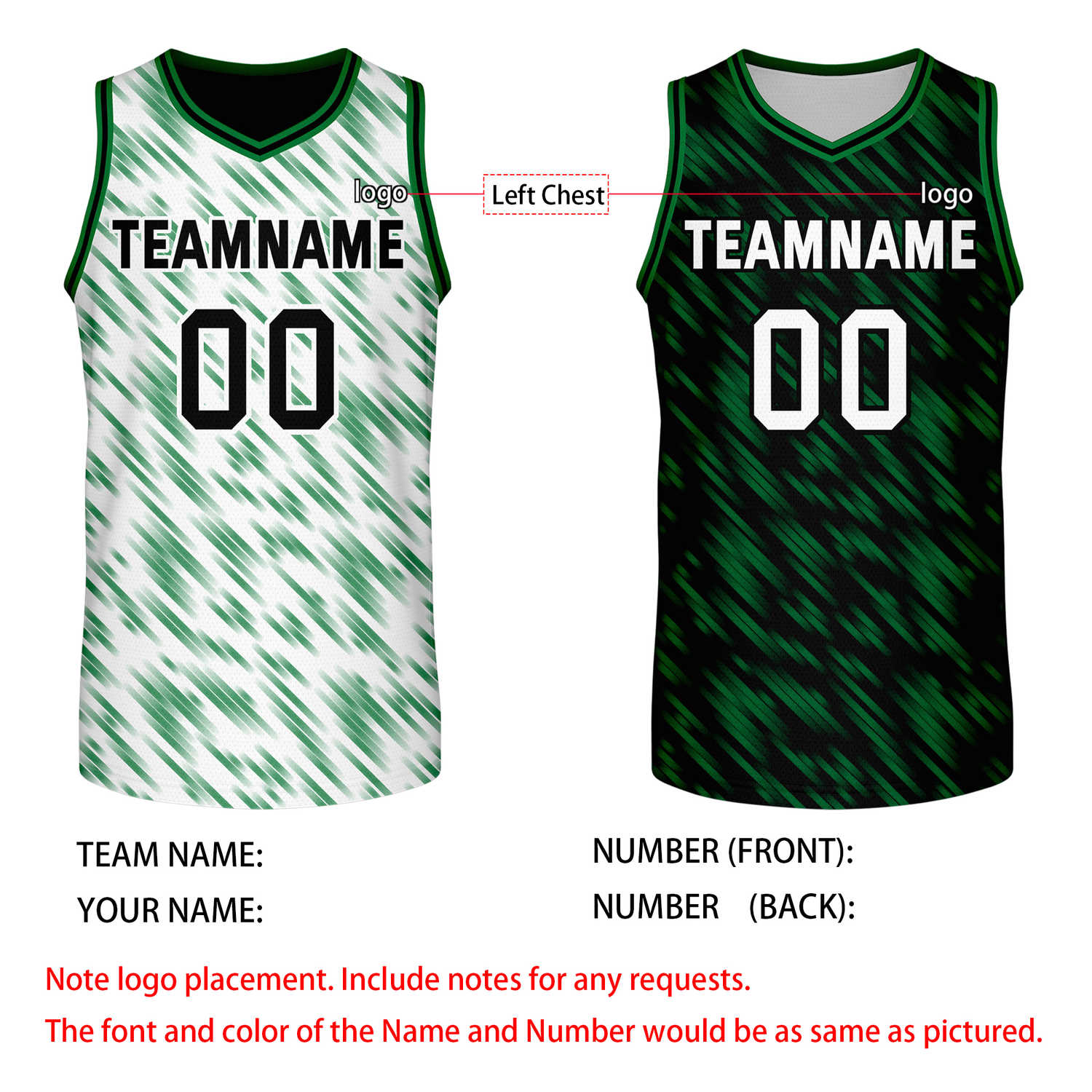 Custom Reversible White Green Stripe Basketball Jersey | Team & Player Name - Vosoli