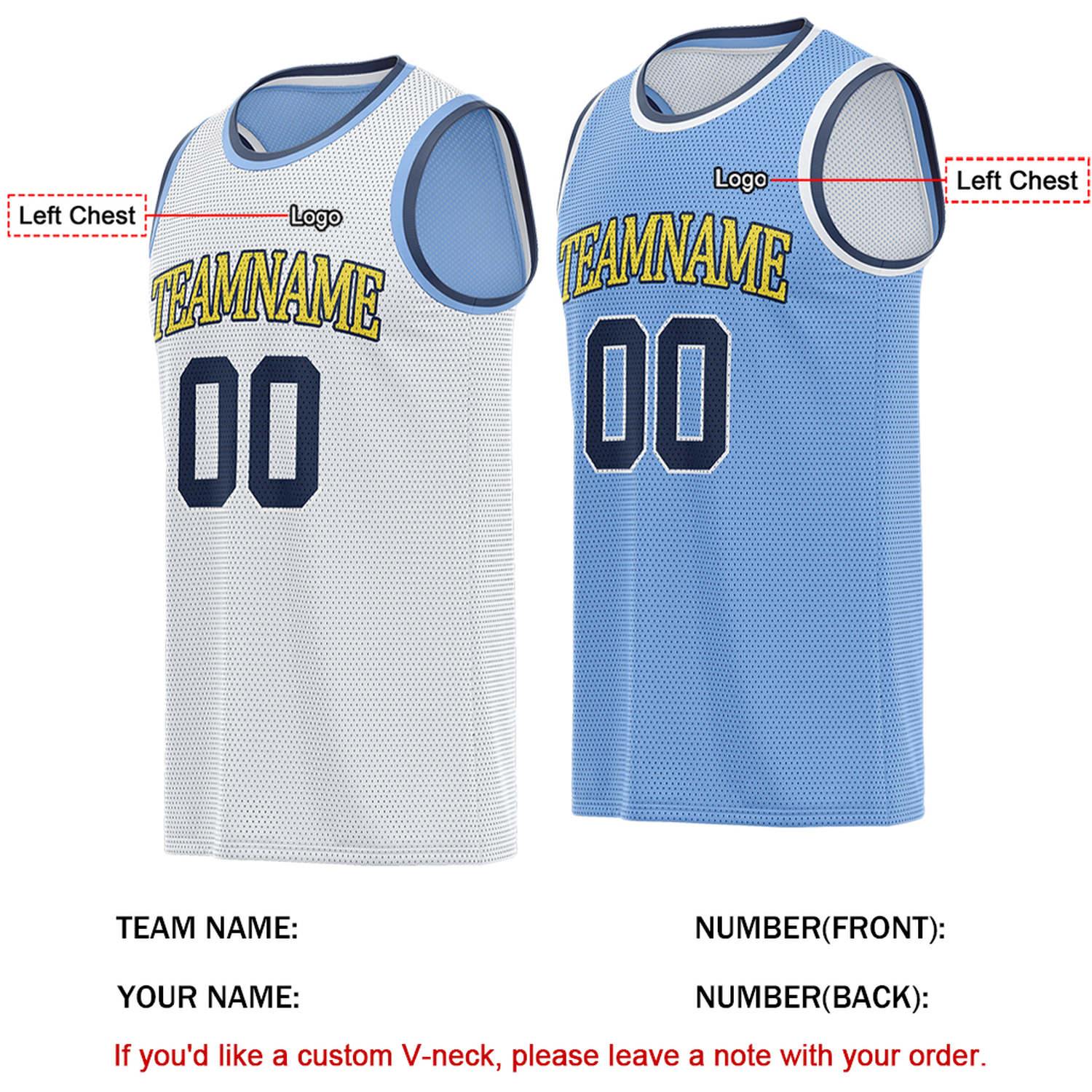 Custom Reversible White & Light Blue Basketball Jersey | Personalized for Team Sports - Vosoli