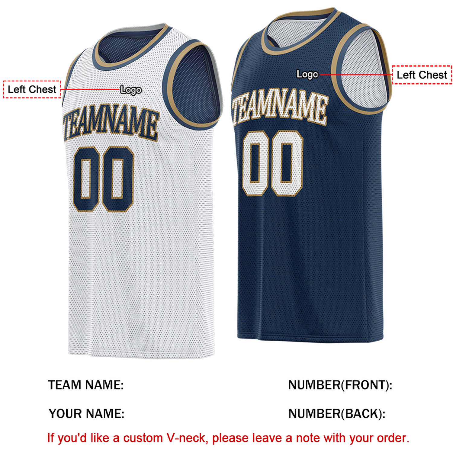 Custom Reversible White & Navy Basketball Jersey | Personalized for Team Sports - Vosoli
