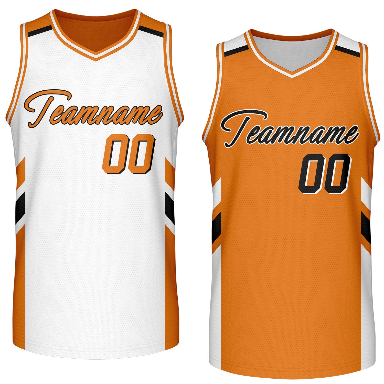 Custom reversible white orange basketball jersey, personalized team name number logo breathable mesh sports top for men women youth game practice wear - Vosoli