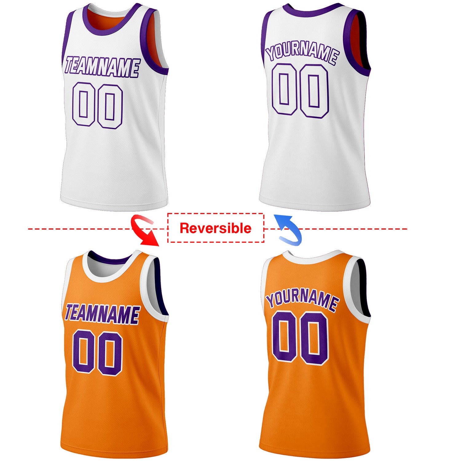 Custom Reversible White & Orange Basketball Jersey | Personalized Team Jersey | Vosoli