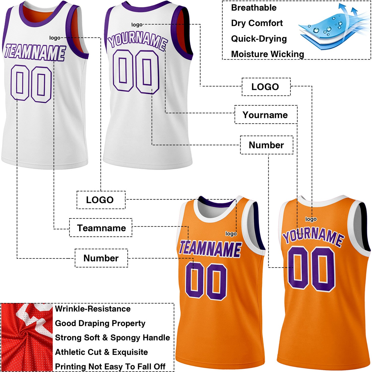 Custom Reversible White & Orange Basketball Jersey | Personalized Team Jersey | Vosoli