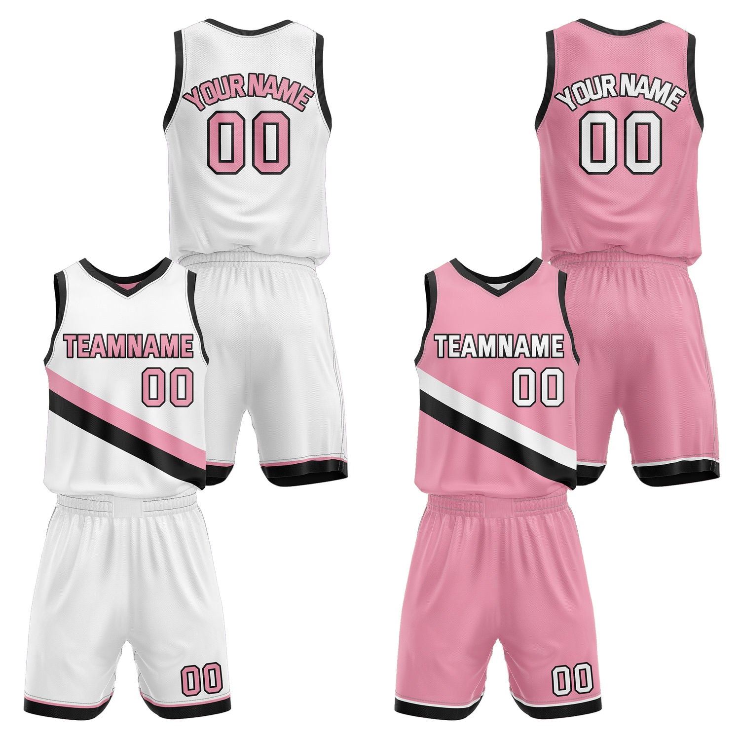 Custom Reversible White Pink Basketball Uniform Set | Team & Player Name - Vosoli
