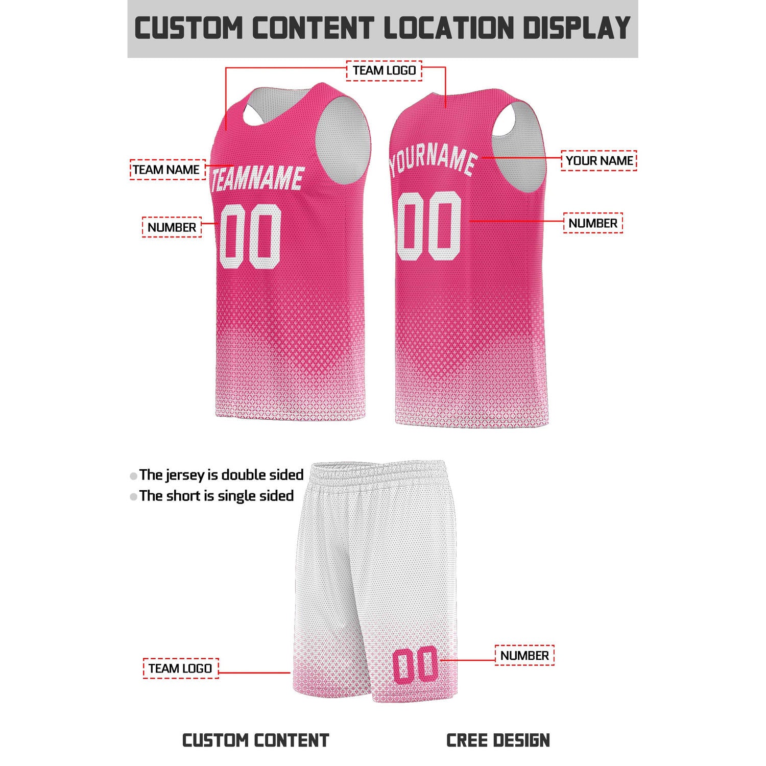 Custom Reversible White & Pink Mesh Basketball Uniform | Personalized Team Set | Vosoli