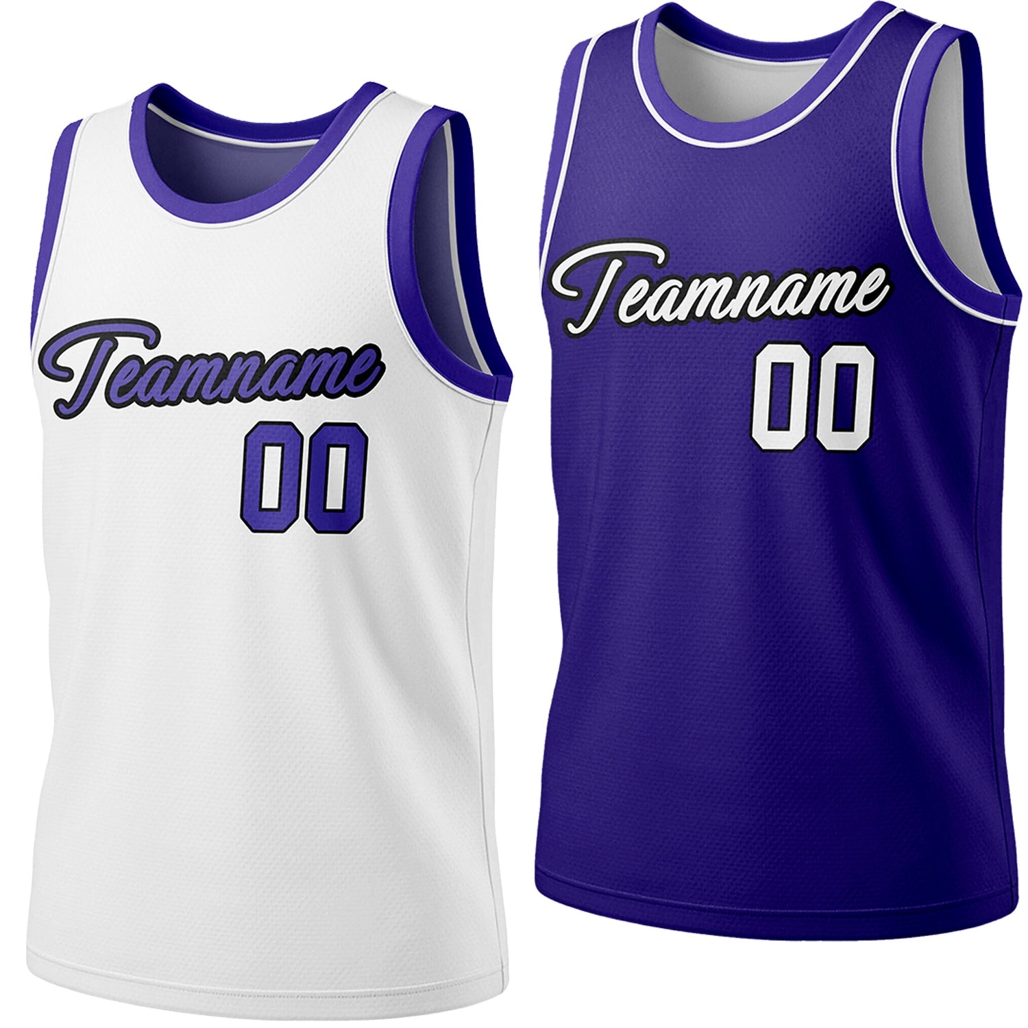 Custom reversible white & purple basketball jersey, personalized script team name number Logo breathable sports top for men women youth Adult game practice - Vosoli