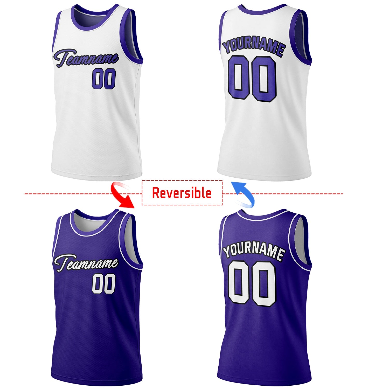 Custom Reversible White & Purple Basketball Jersey | Personalized Team Jersey | Vosoli