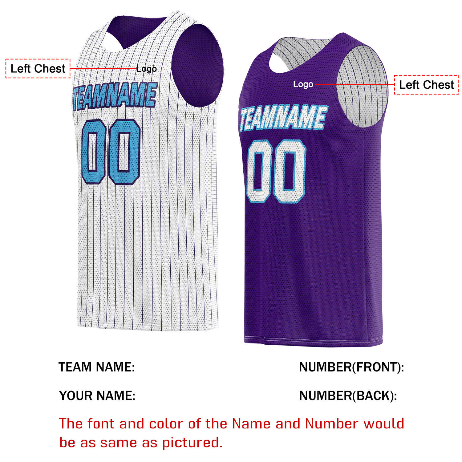 Custom Reversible White Purple Striped Basketball Jersey | Personalized Team Name, Number & LOGO | Vosoli