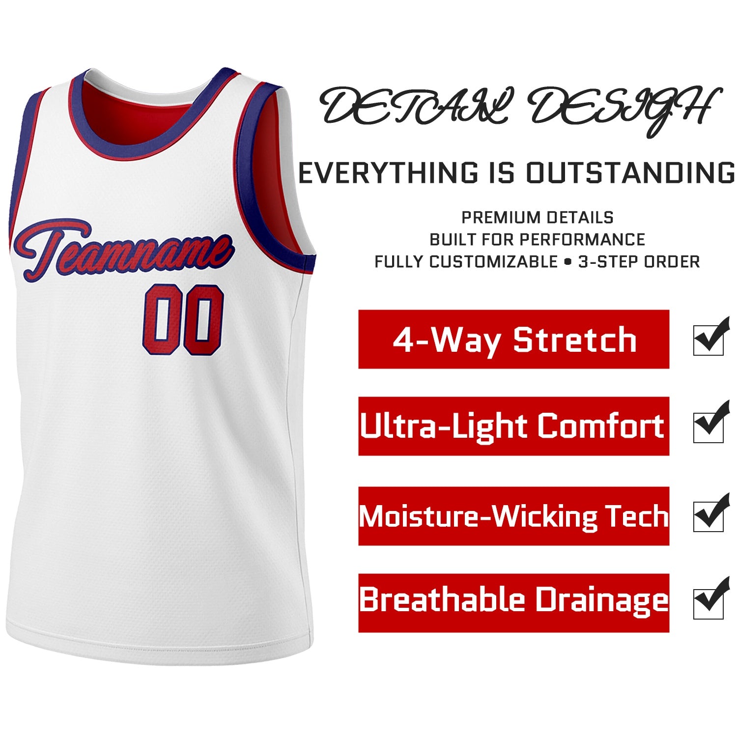 Custom Reversible White & Red Basketball Jersey | Personalized Team Jersey | Vosoli