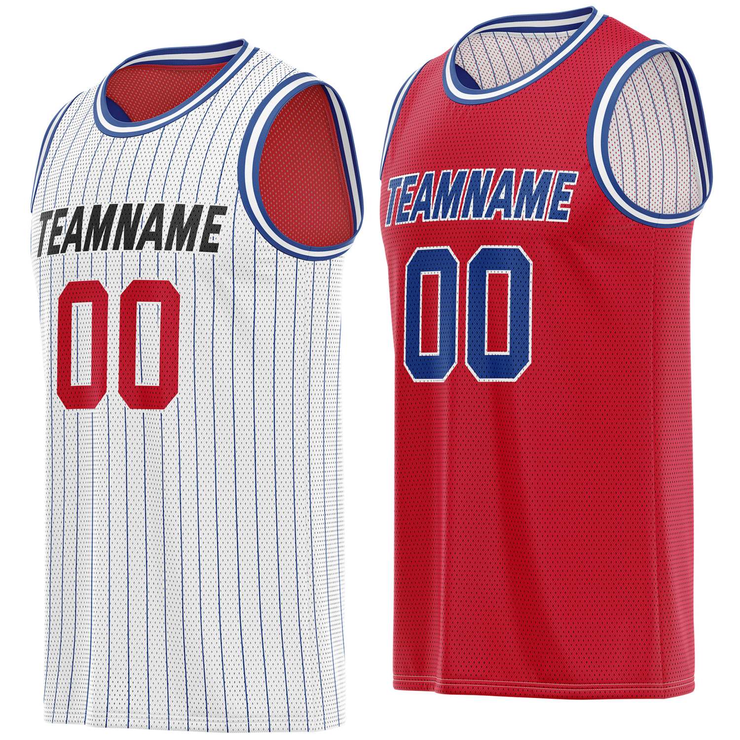 Custom Reversible White Red Striped Mesh Basketball Jersey | Team & Player Name - Vosoli