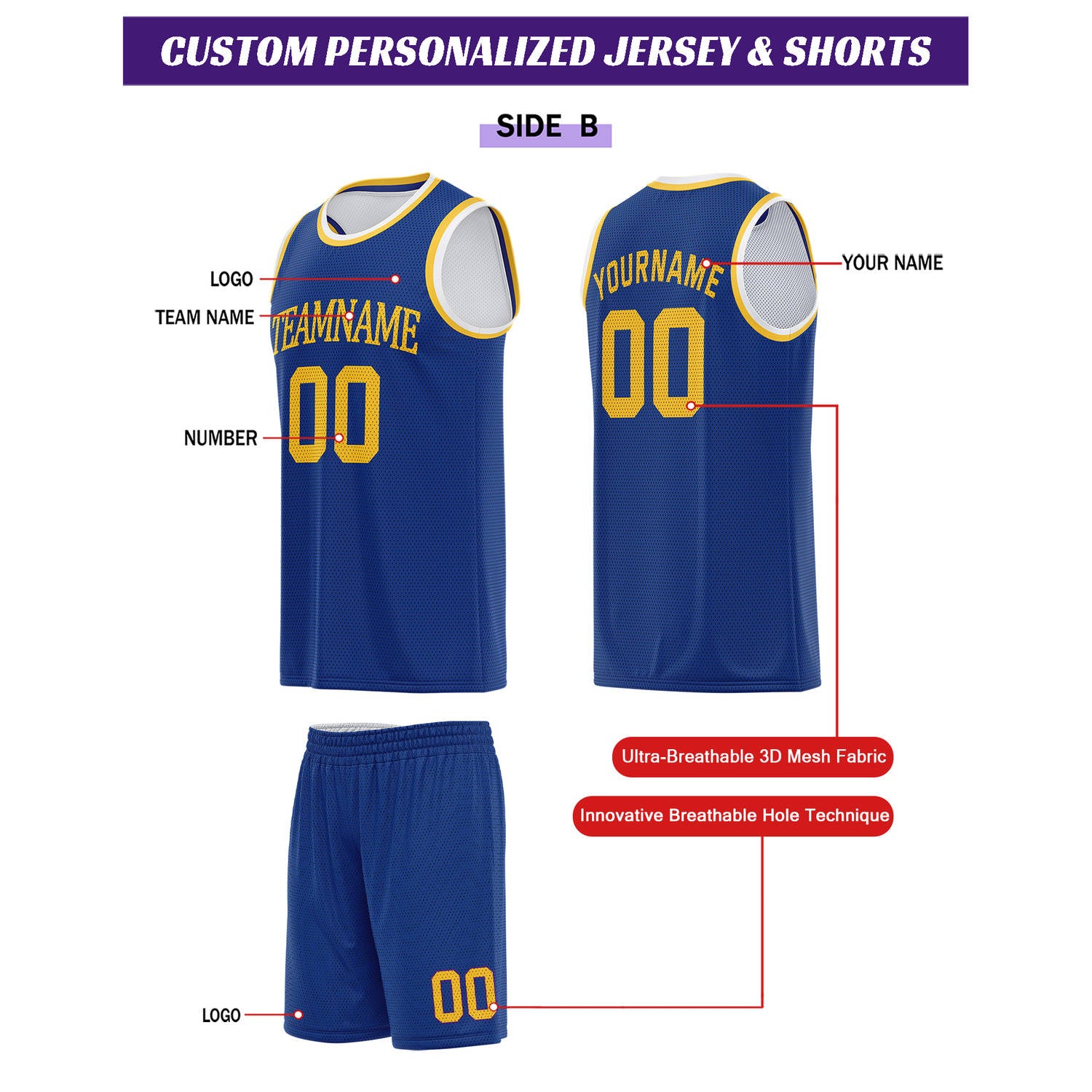 Custom Reversible White & Royal Blue Basketball Uniform Set | Personalized for Team Sports Practice - Vosoli