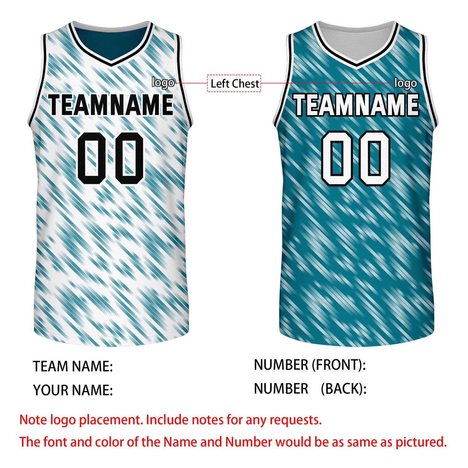 Custom Reversible White Teal Stripe Basketball Jersey | Team & Player Name - Vosoli