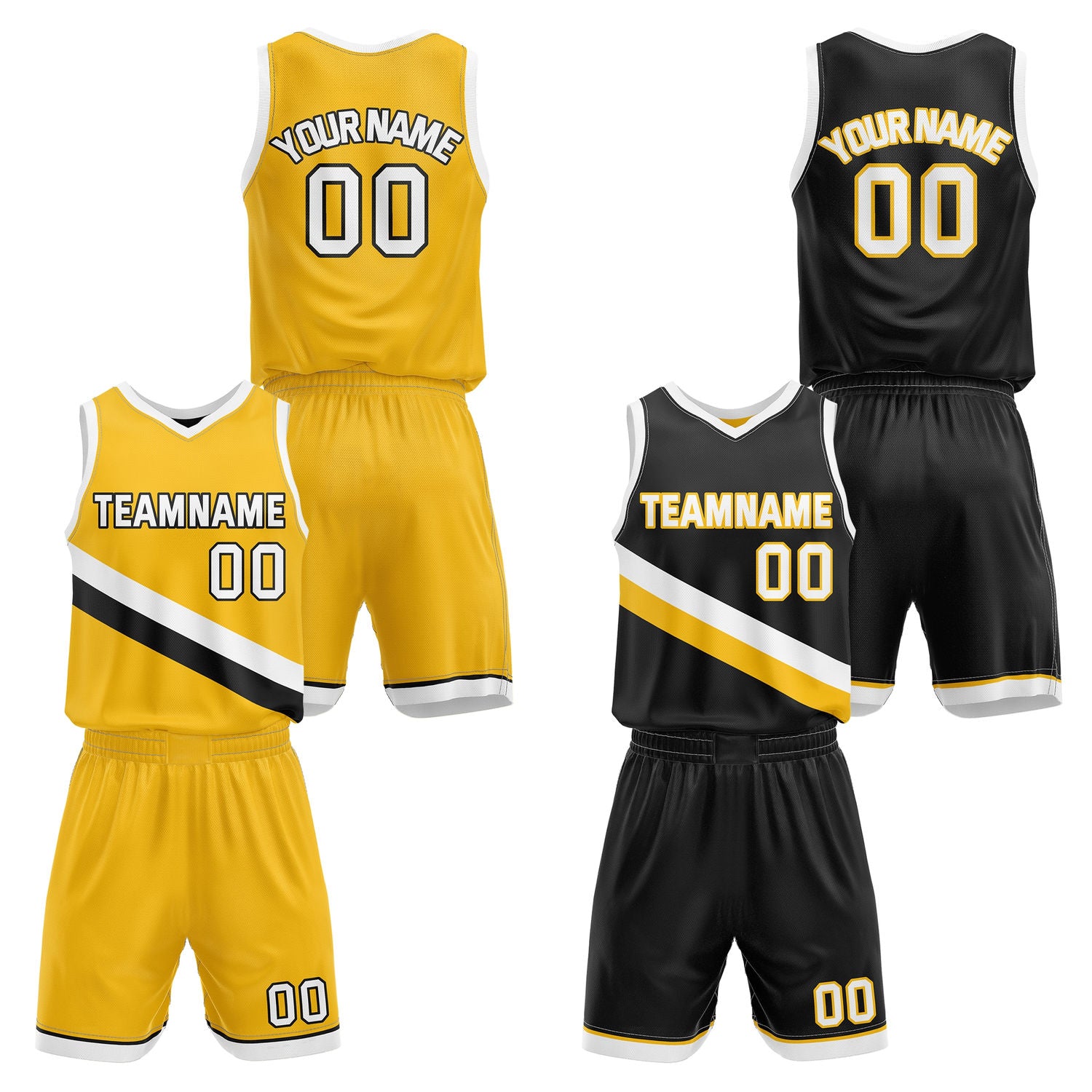 Custom Reversible Yellow Black Basketball Uniform Set | Team & Player Name - Vosoli