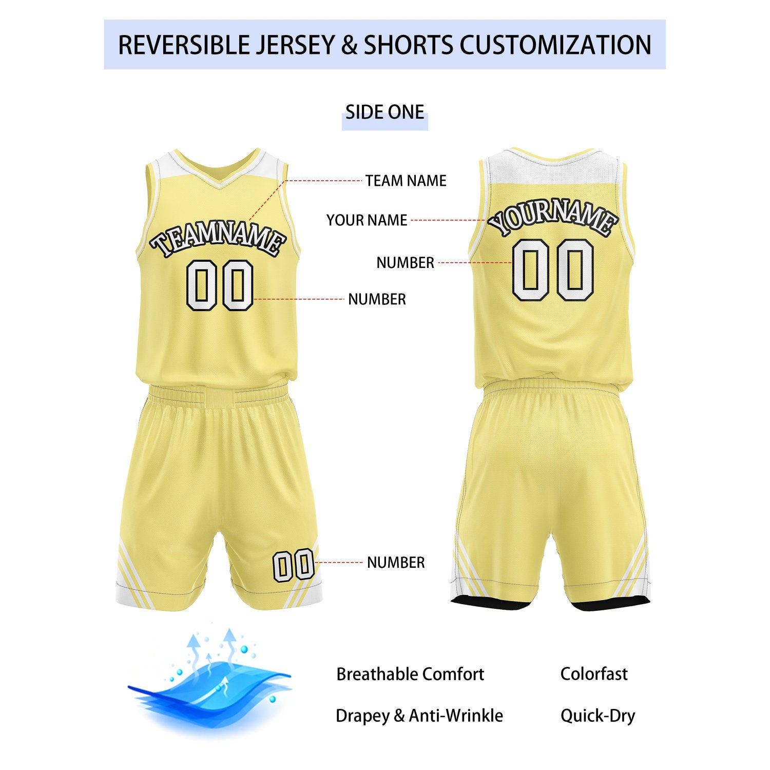 Custom Reversible Yellow Black Basketball Uniform Set | Team Name & Number - Vosoli