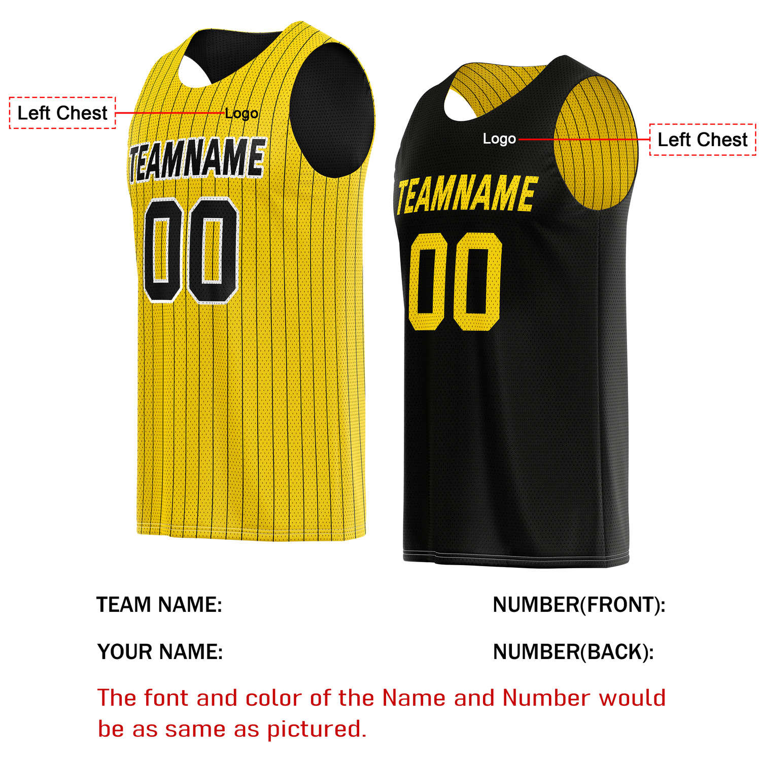 Custom Reversible Yellow Black Striped Basketball Jersey | Personalized Team Name, Number & LOGO | Vosoli