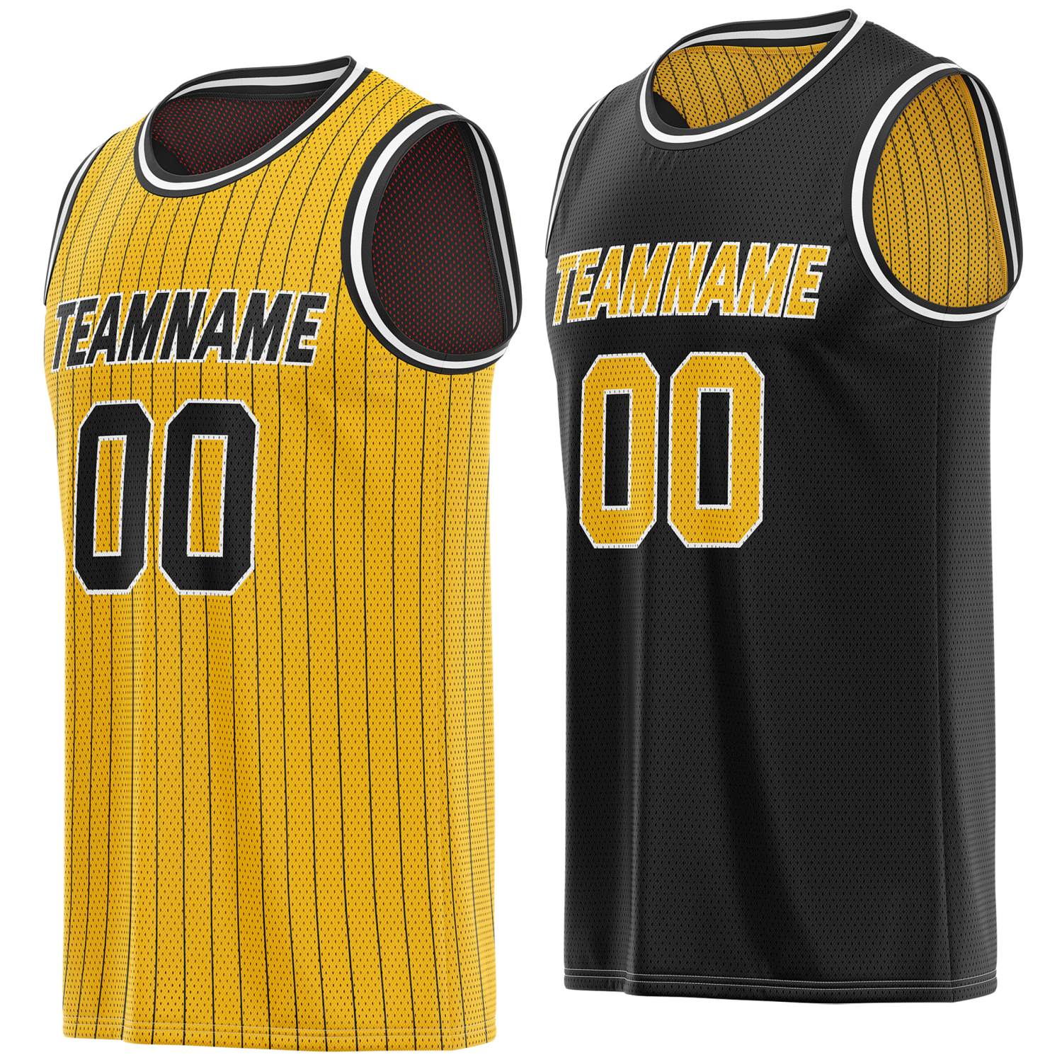Custom Reversible Yellow Black Striped Mesh Basketball Jersey | Team & Player Name - Vosoli
