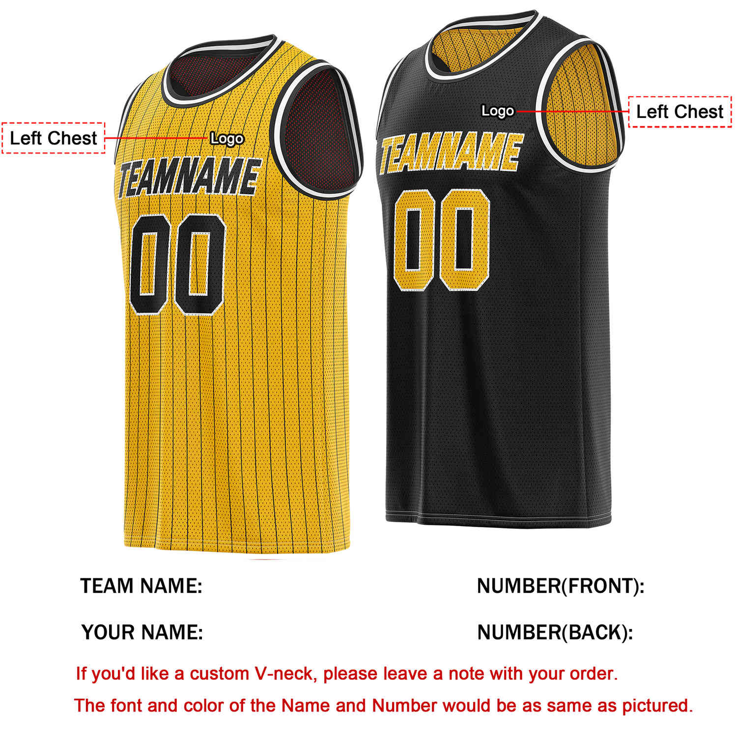 Custom Reversible Yellow Black Striped Mesh Basketball Jersey | Team & Player Name - Vosoli