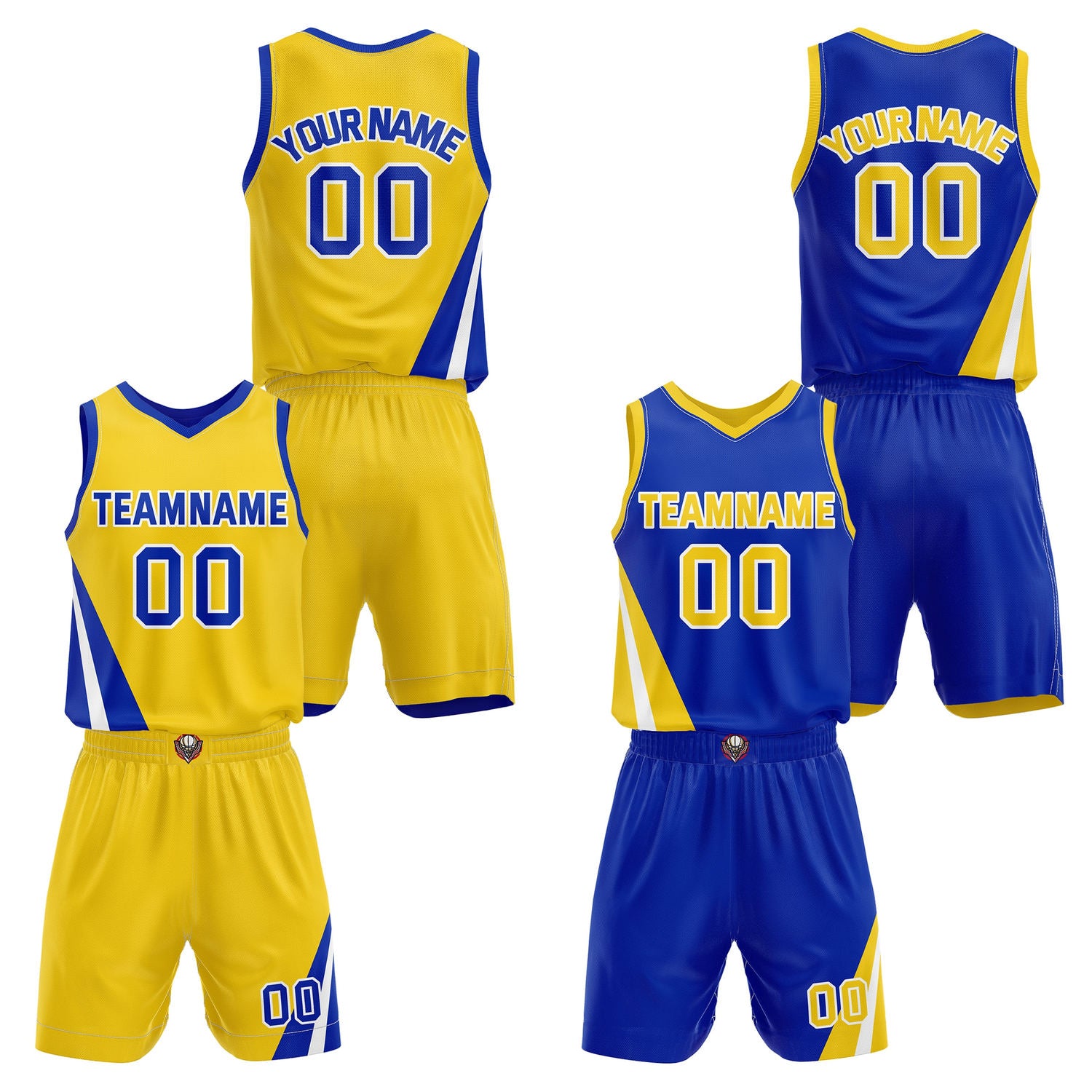 Custom Reversible Yellow Blue Basketball Uniform Set | Team & Player Name - Vosoli