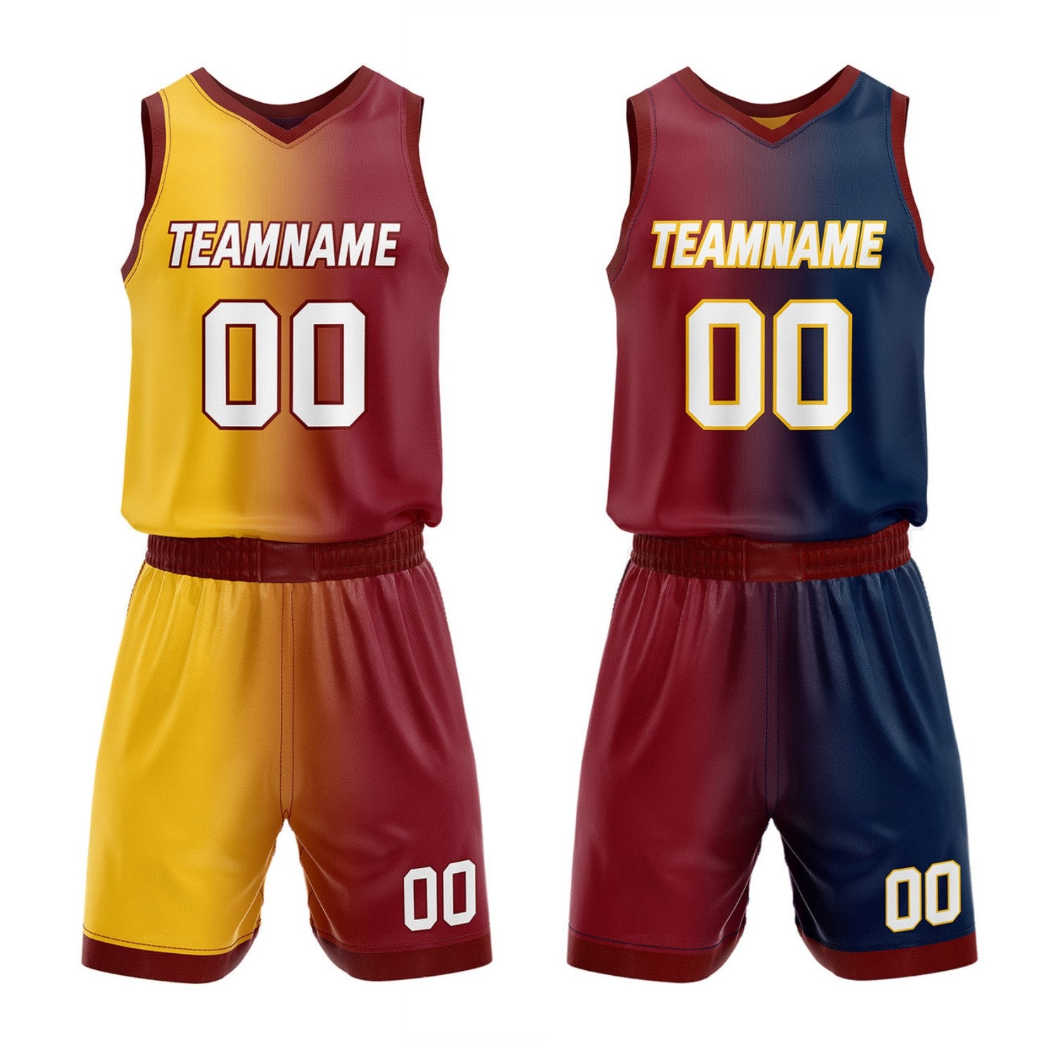 Custom Reversible Yellow Burgundy Navy Basketball Uniform Set | Team & Player Name - Vosoli