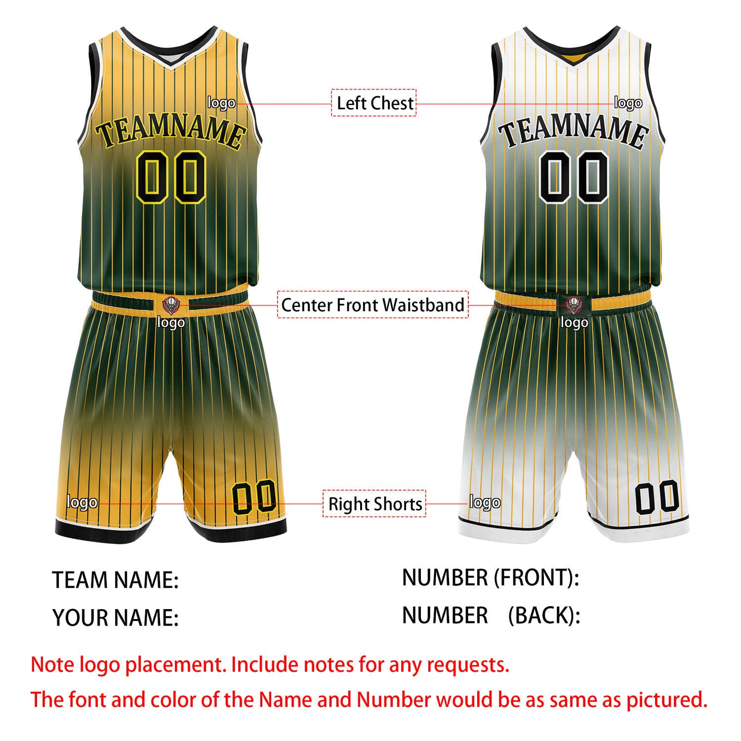 Custom Reversible Yellow Green White Gradient Striped Basketball Uniform Set | Team & Player Name - Vosoli