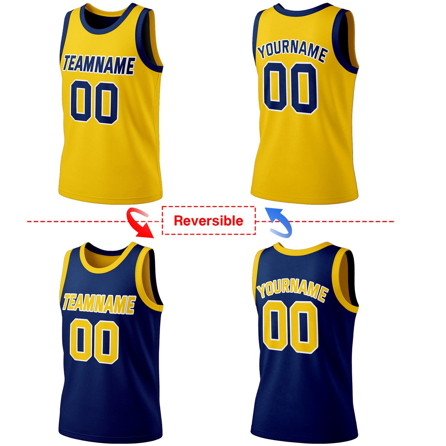 Custom Reversible Yellow & Navy Basketball Jersey | Personalized Team Jersey | Vosoli