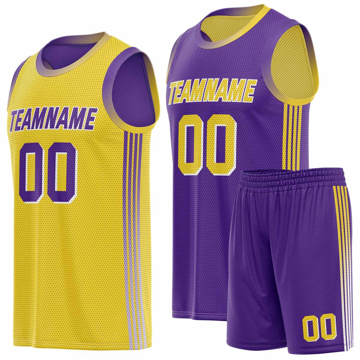 Custom Reversible Yellow Purple Basketball Uniform Set | Team & Player Name - Vosoli
