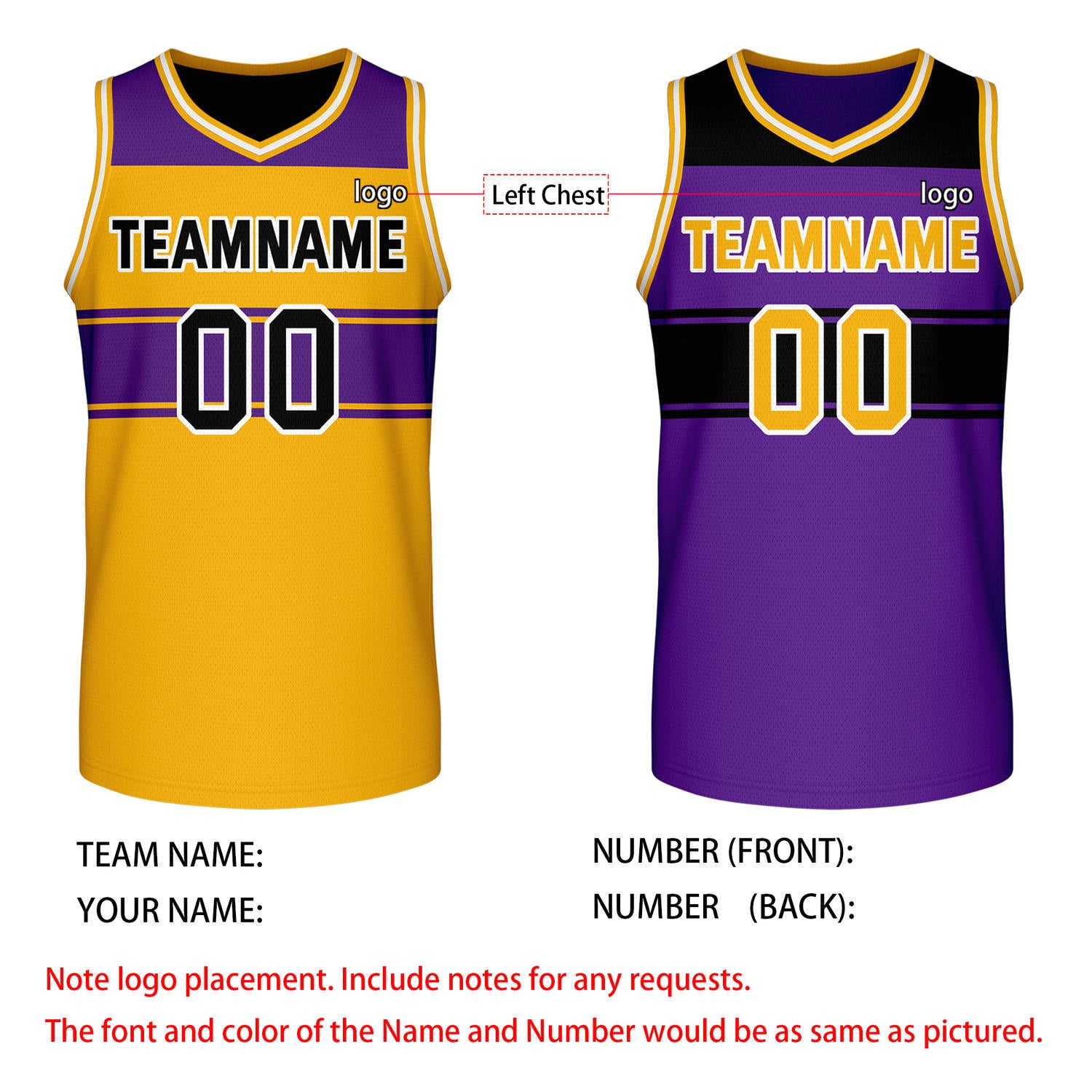 Custom Reversible Yellow Purple Block Basketball Jersey | Team & Player Name - Vosoli