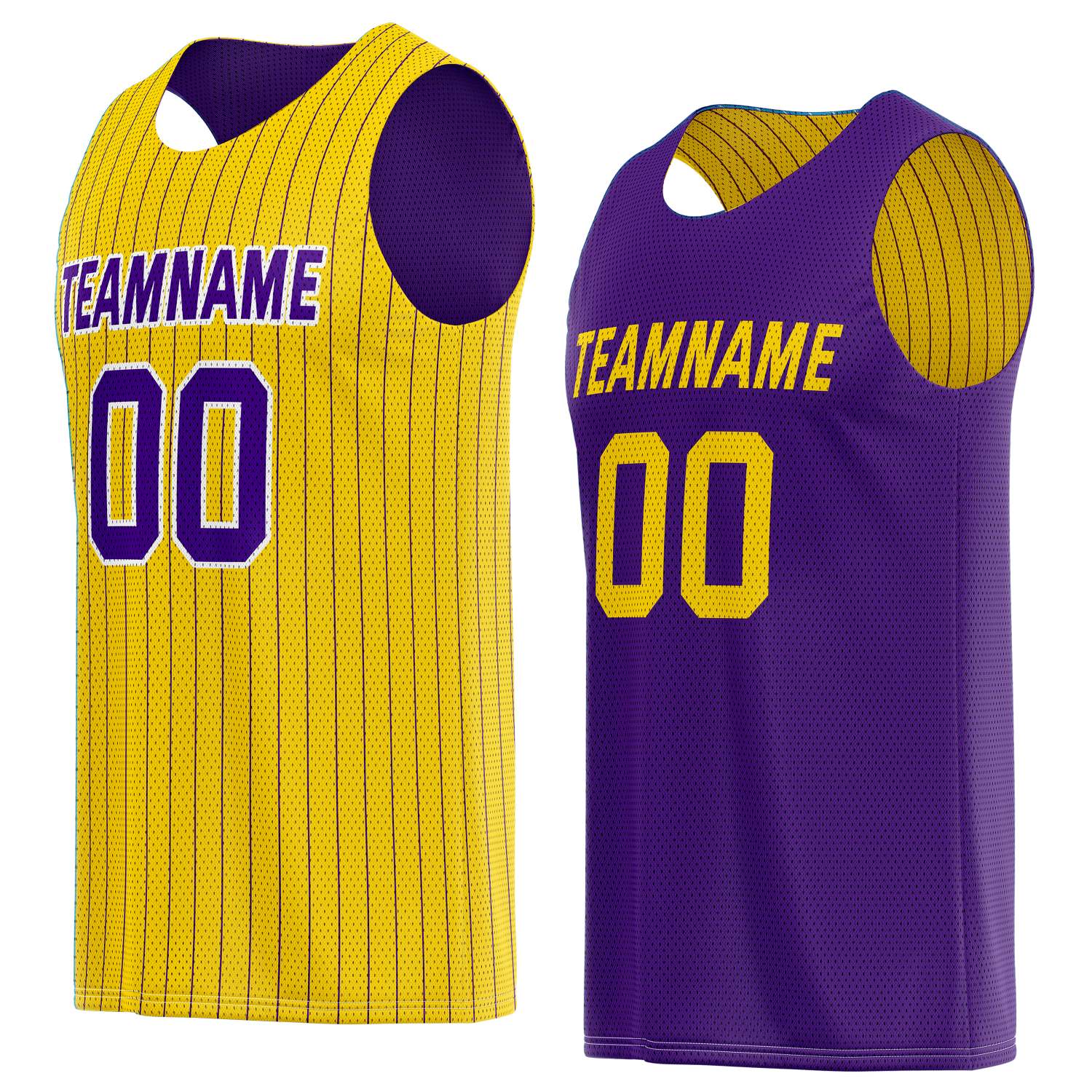 Custom Reversible Yellow Purple Pinstripe Basketball Jersey, Personalized Team Name Number Breathable Mesh Uniform for Men Women Youth