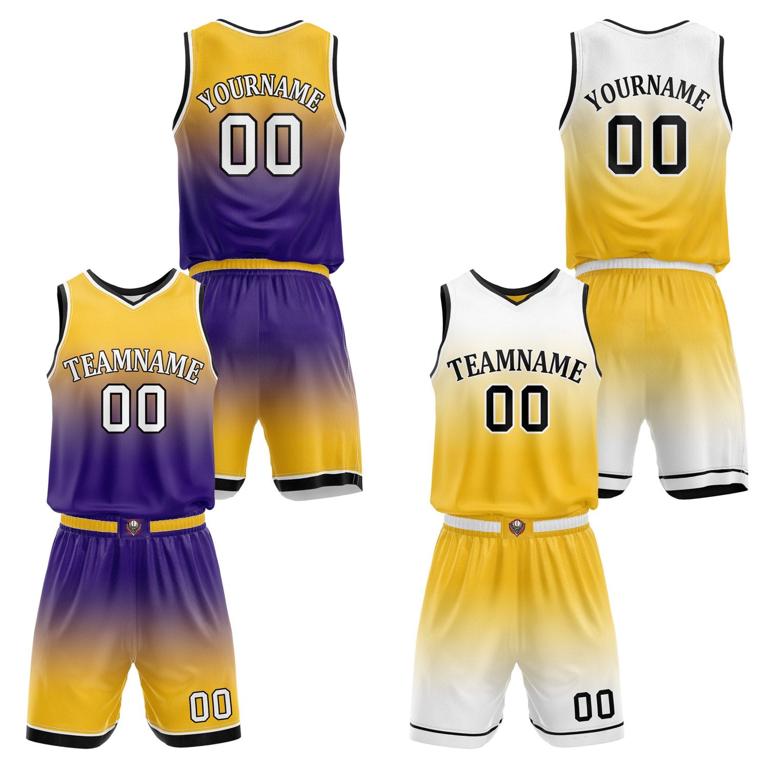 Custom Reversible Yellow Purple White Gradient Basketball Uniform Set | Team & Player Name - Vosoli