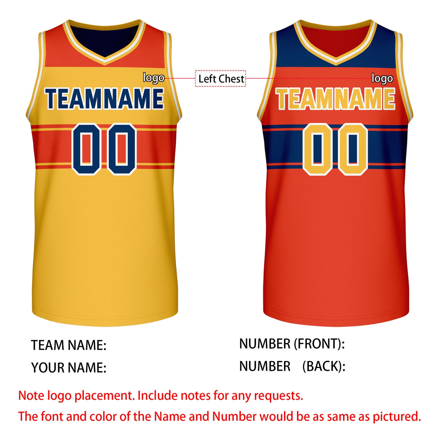 Custom Reversible Yellow Red Navy Block Basketball Jersey | Team & Player Name - Vosoli