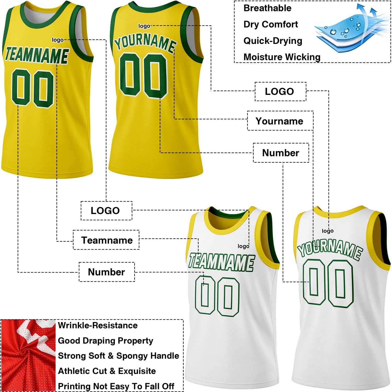 Custom Reversible Yellow & White Basketball Jersey | Personalized Team Jersey | Vosoli