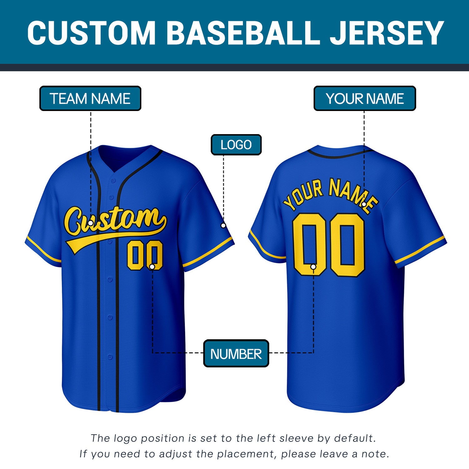 Custom Royal Blue Stitched Baseball Jersey | Personalized Name & Number | Team Uniform