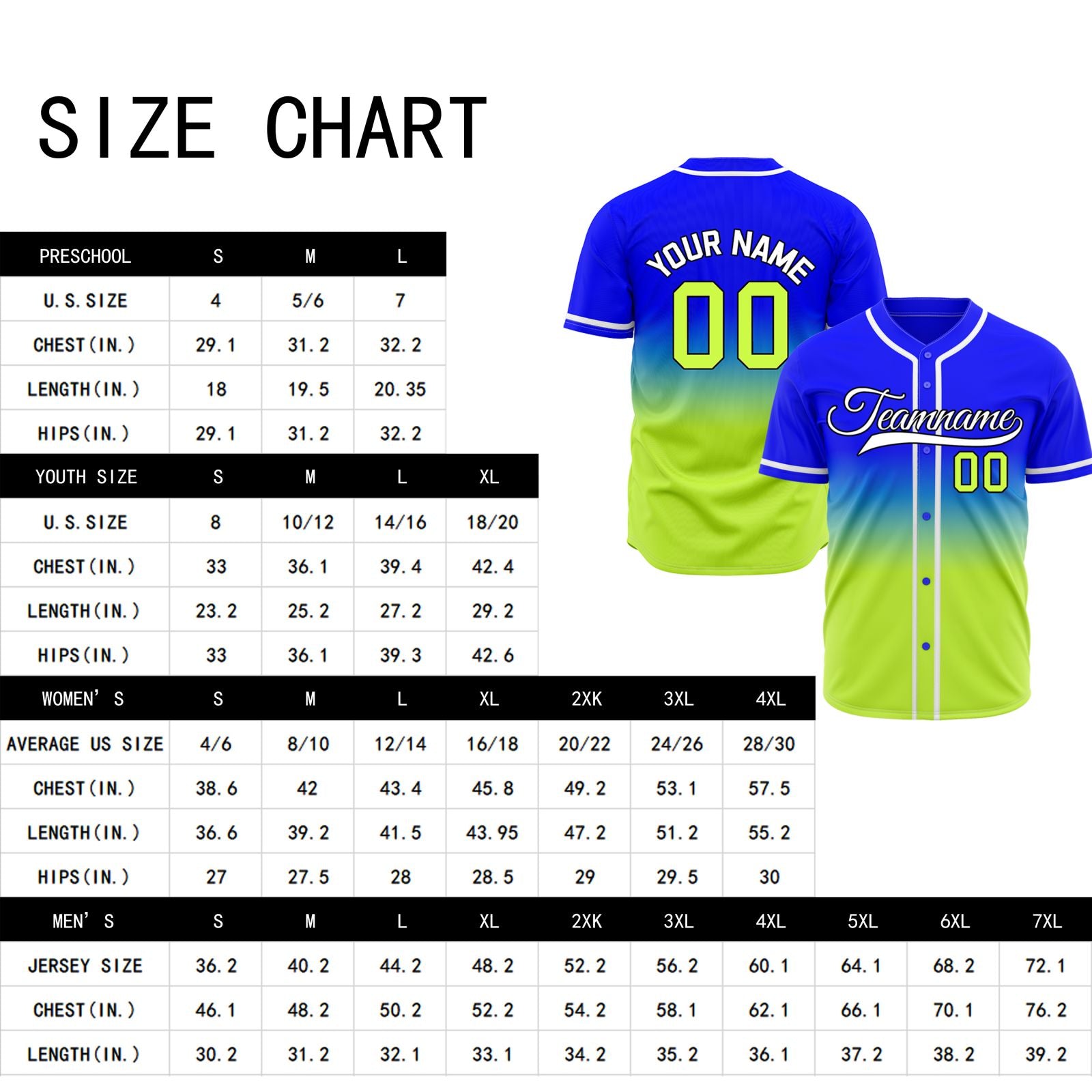 Custom Royal Blue and Lime Green Gradient Baseball Jersey - High-Visibility Team Uniform