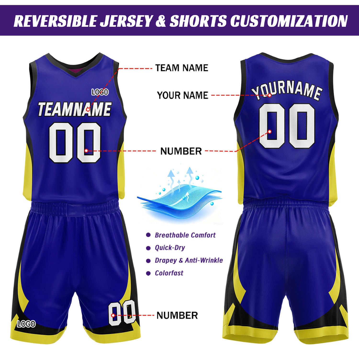 Custom Royal Blue Fuchsia Reversible Basketball Jersey Set | Personalized Name Number Mesh Sports Uniform