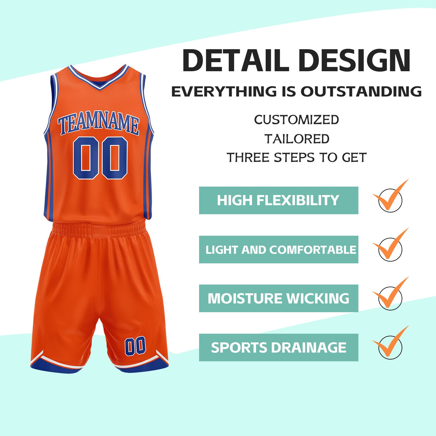 Custom Royal Blue & Orange Reversible Basketball Jersey Shorts Set | Personalized Full Vintage Team Uniform