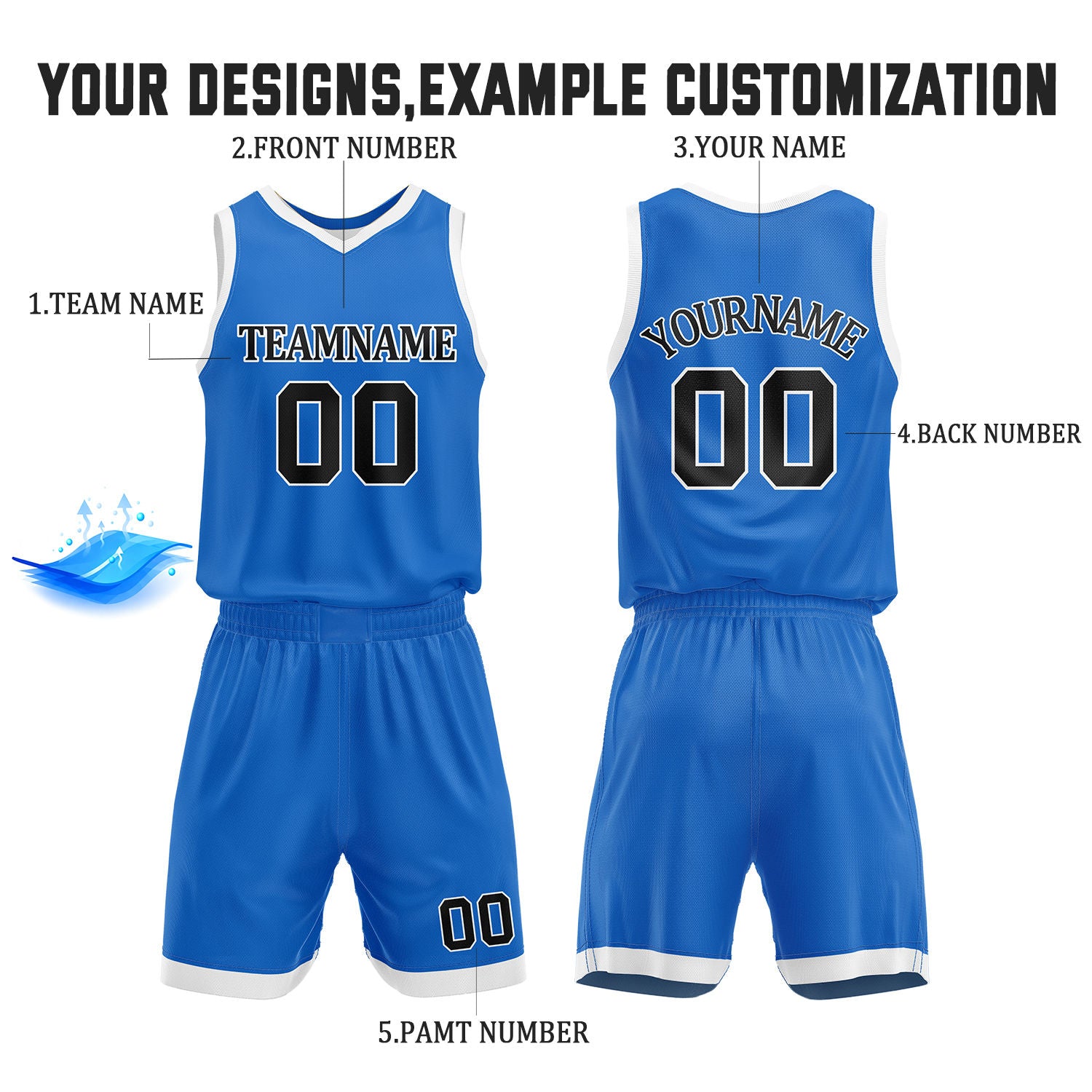 Custom Royal Blue & White Reversible Basketball Jersey Shorts Set | Personalized Full Team Uniform
