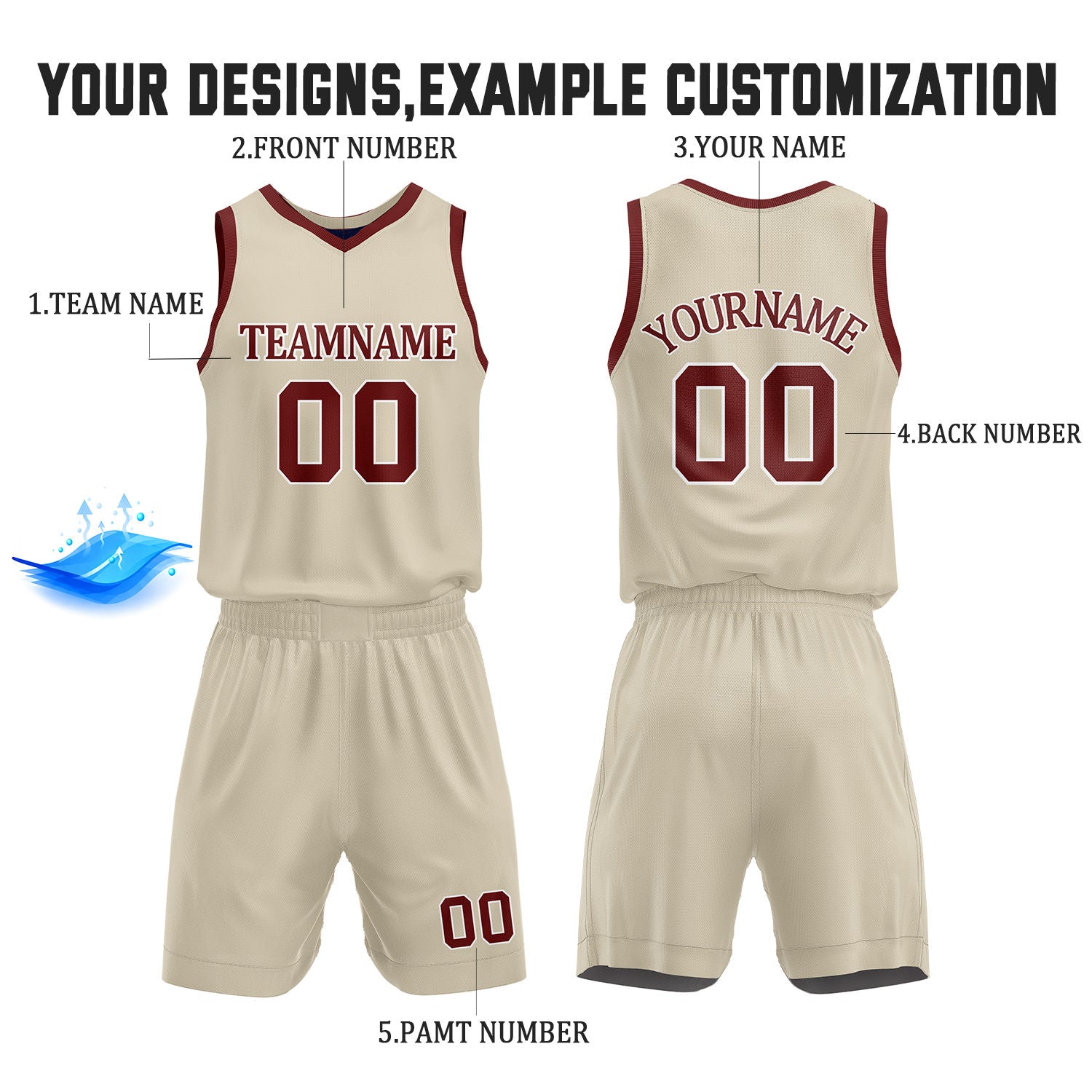 Custom Slate Blue & Cream Reversible Basketball Jersey Shorts Set | Personalized Full Team Uniform