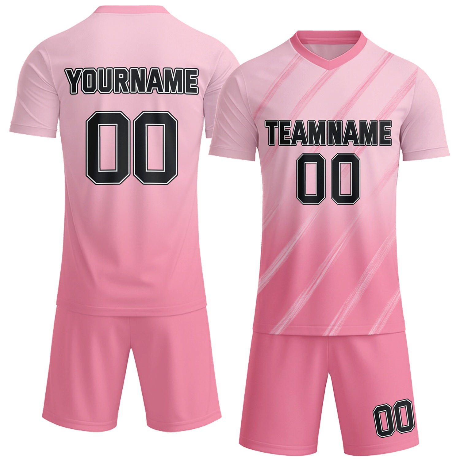 Custom soft pink soccer jersey set, personalized name number team logo, short-sleeve jersey with matching shorts sports uniform for men women youth adult game practice - Vosoli