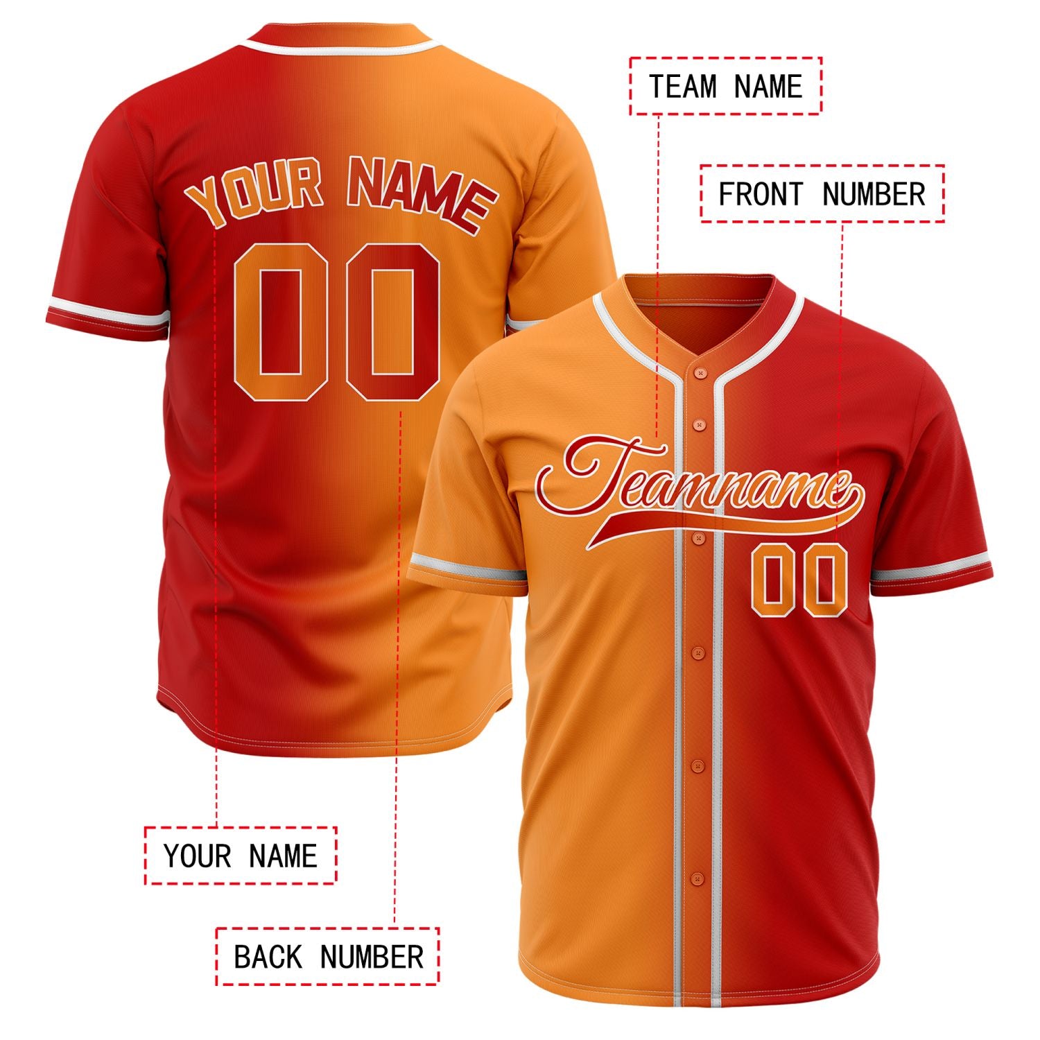 Custom Split Color Baseball Jersey | Orange & Red Two-Tone Team Uniform