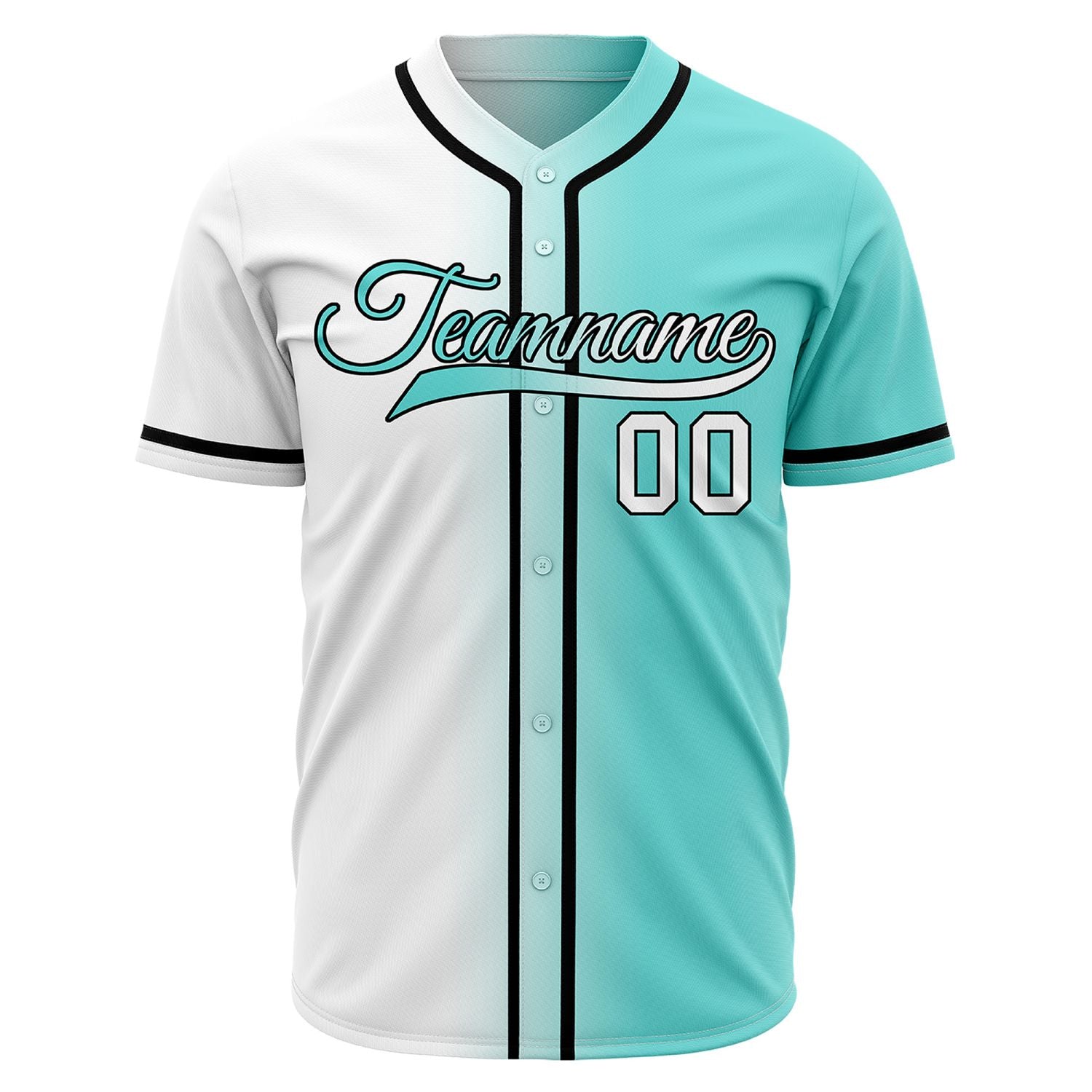 Custom Split White and Teal Baseball Jersey | Personalized Mint Green Team Uniform