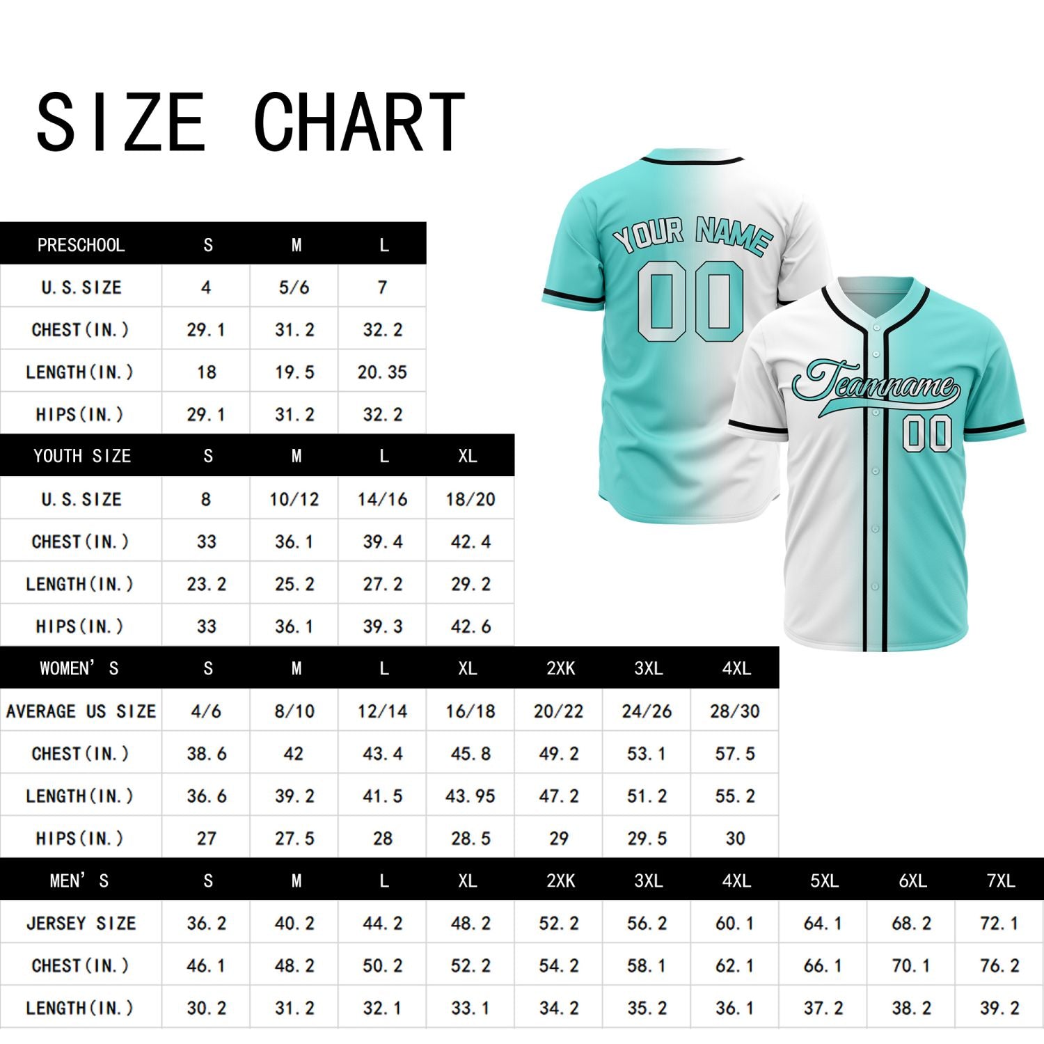 Custom Split White and Teal Baseball Jersey | Personalized Mint Green Team Uniform