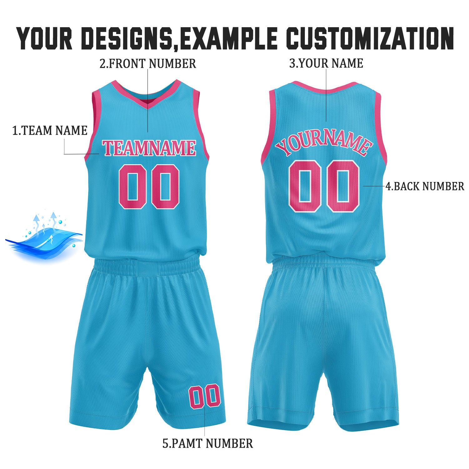 Custom Teal & Hot Pink Reversible Basketball Jersey Shorts Set | Personalized Full Team Uniform