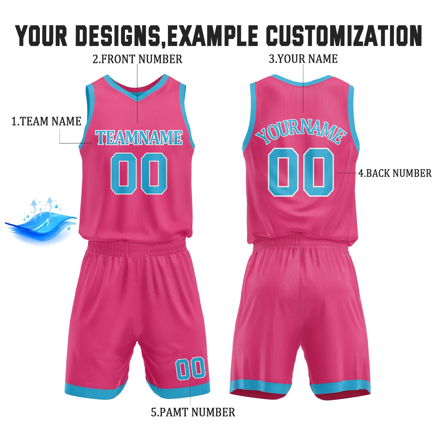 Custom Teal & Hot Pink Reversible Basketball Jersey Shorts Set | Personalized Full Team Uniform