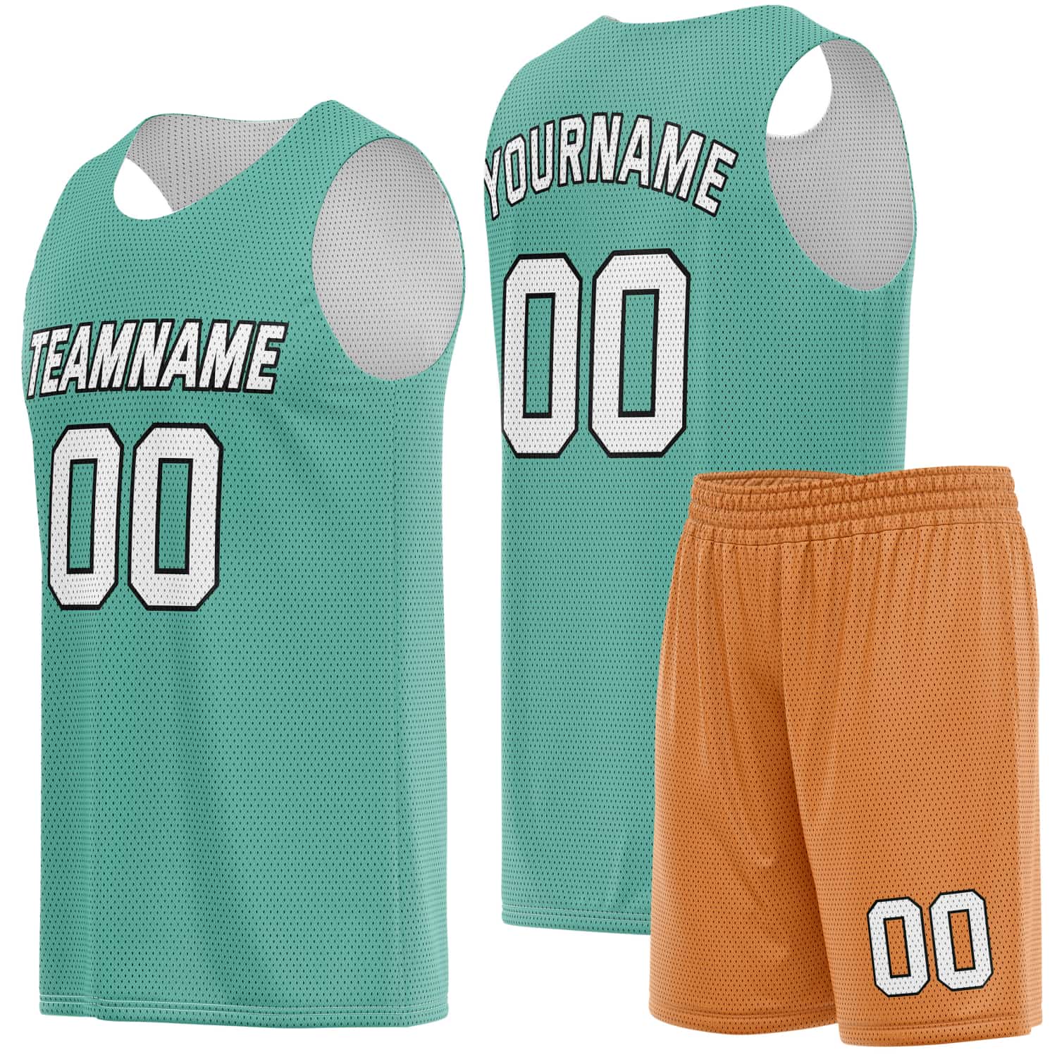 Custom Teal & Orange Basketball Jersey + Shorts Set - Personalized Team Name, Number | Vosoli