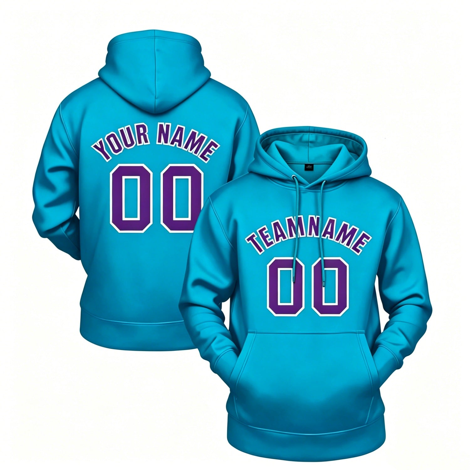 Custom teal hoodie with purple print, personalized name & number pullover, casual sports hoodie for men women youth fan wear - Vosoli
