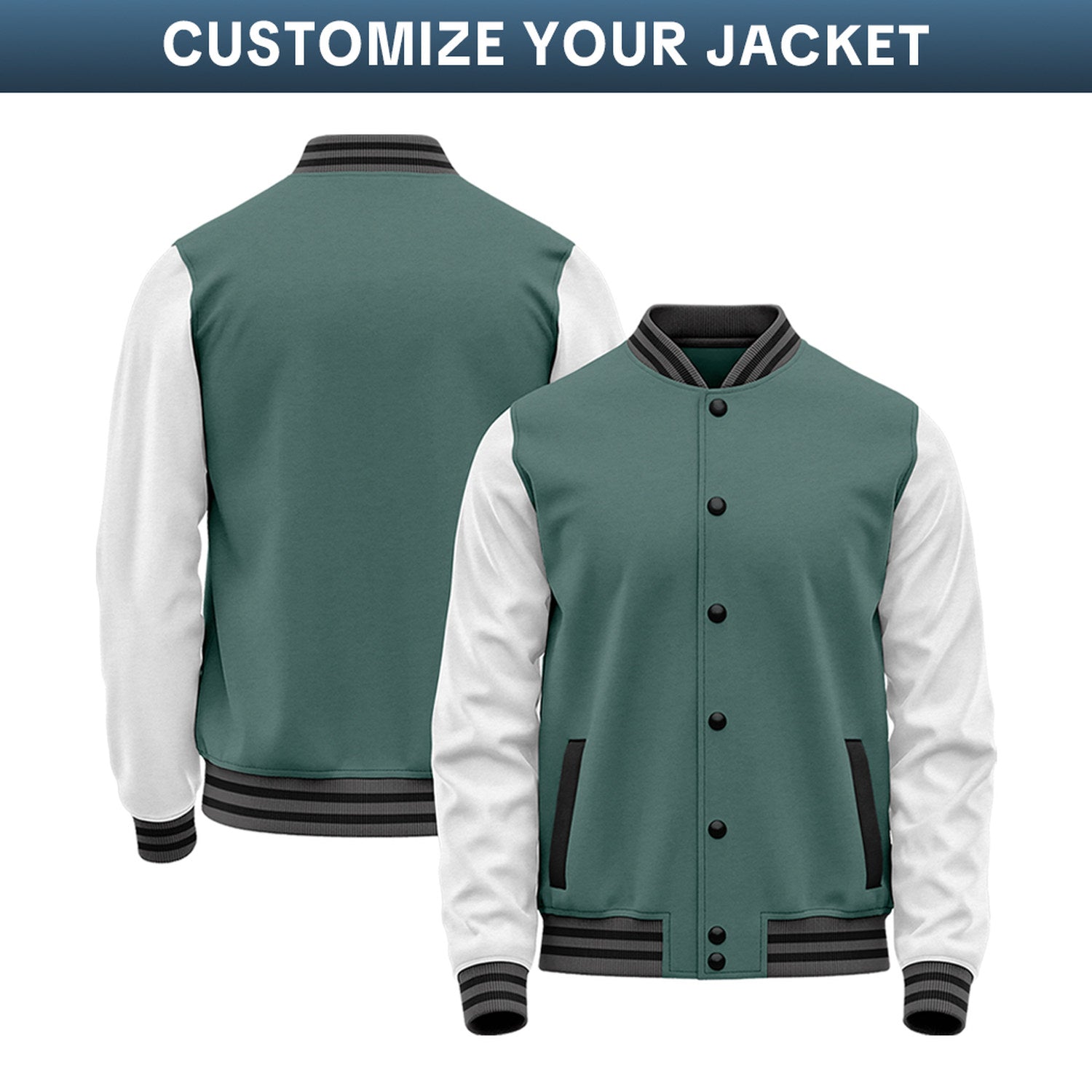 Custom Varsity Jacket with Stitched Name & Number | Teal & White Personalized Team Letterman Bomber