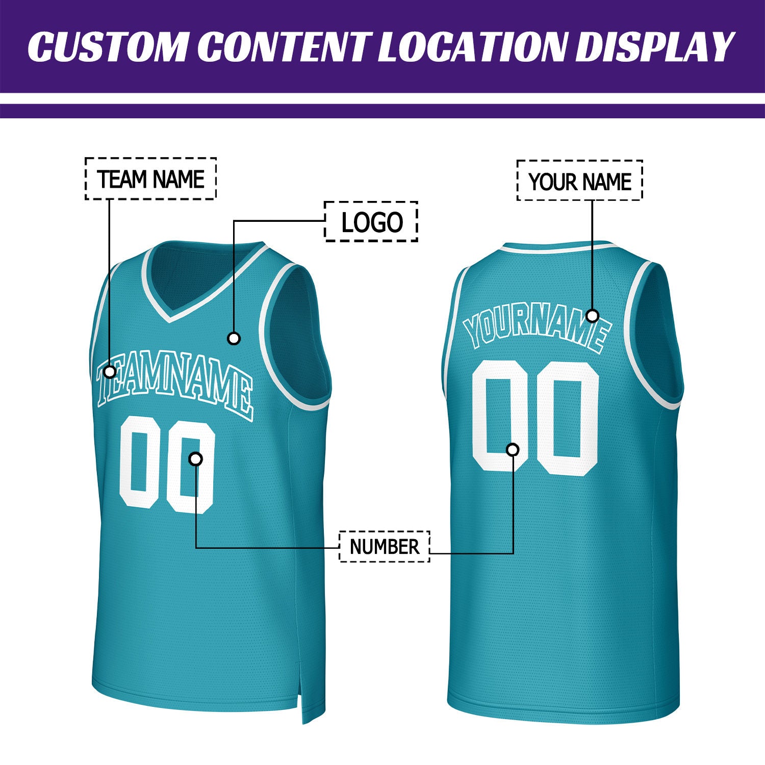 Custom Teal & White Mesh Basketball Jersey | Personalized Name & Number Team Uniform